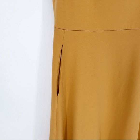 PACT | Organic Cotton Fit & Flare Mock Neck Midi Dress in Gold | Sz M - Picture 10 of 13